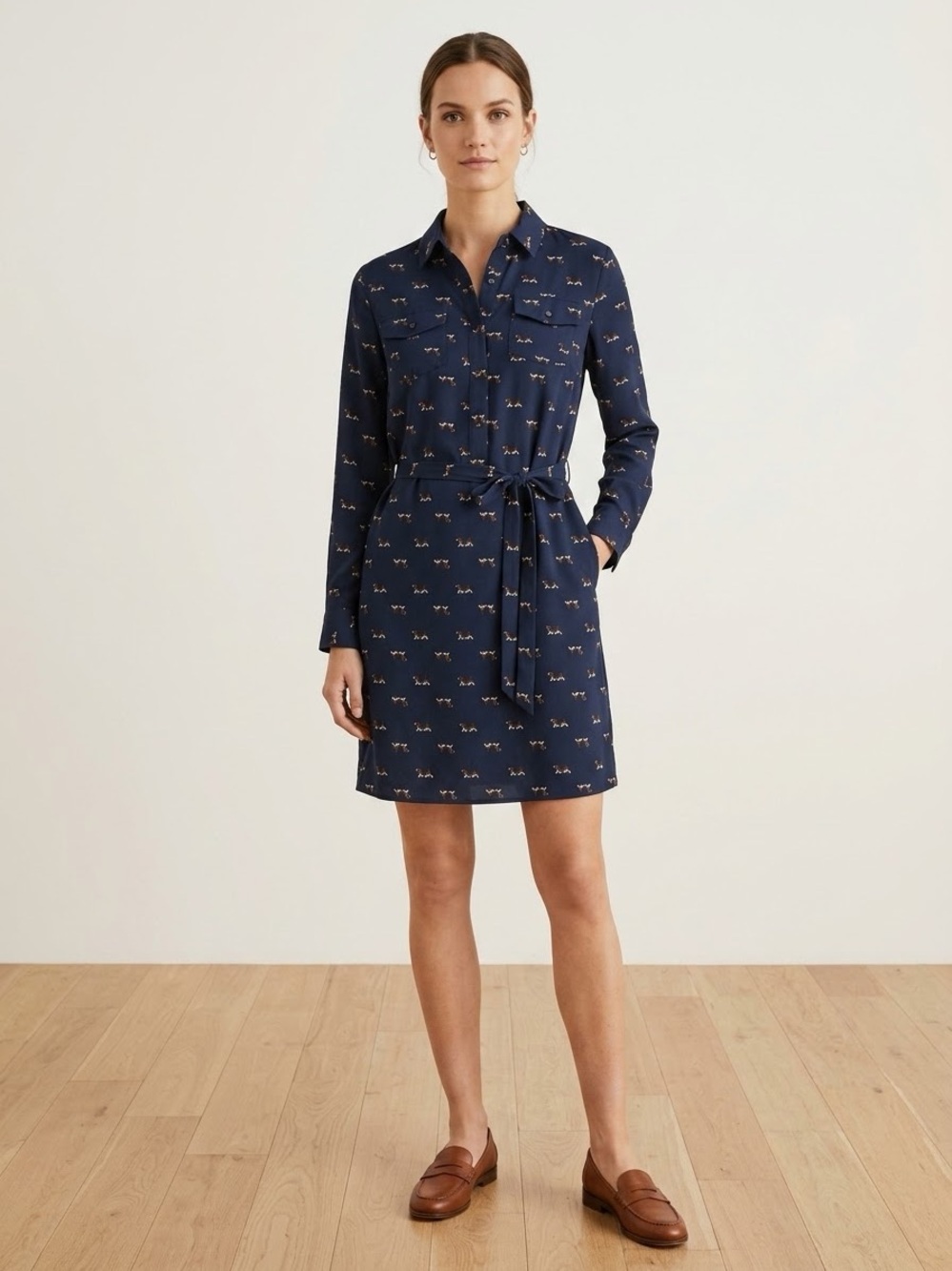Tommy Hilfiger Navy Beagle Print Shirt Dress – Size Small